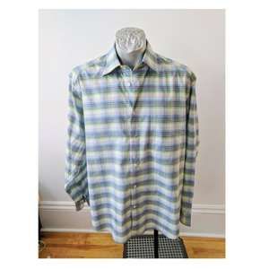 Zegna Sport Green Blue Plaid Mens Shirt Sz L